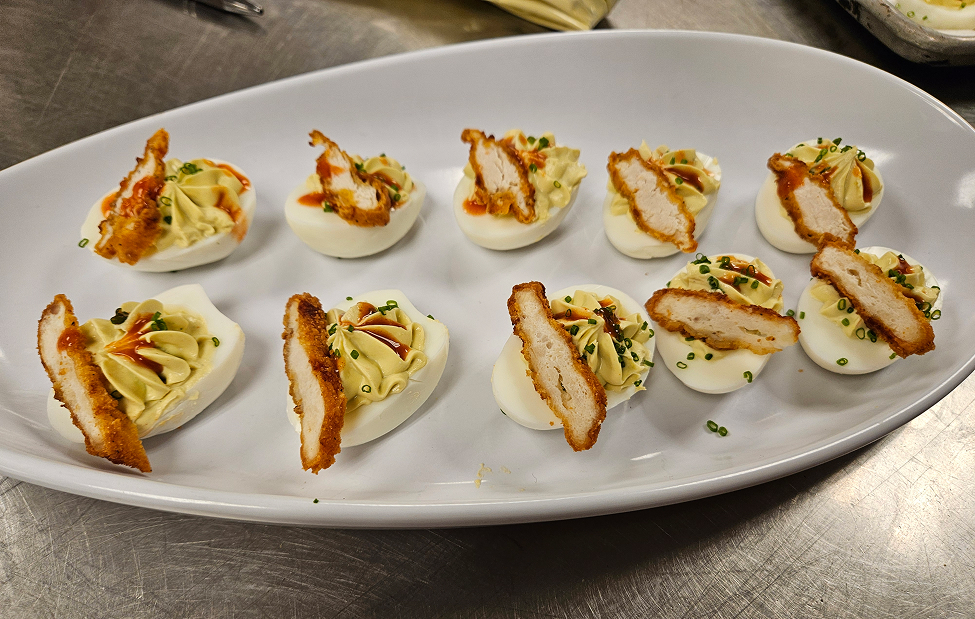 Buffalo Deviled Egg with Breaded Chicken