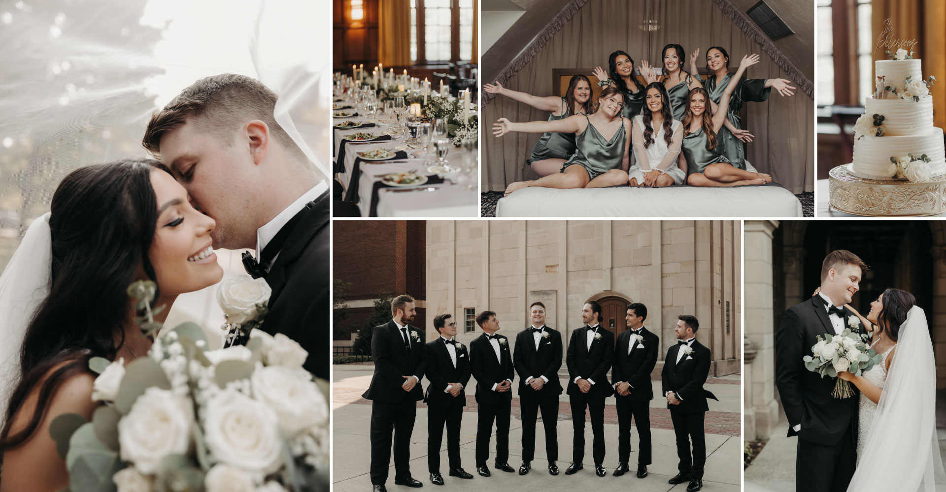Array of pictures from the Peterson wedding at the League