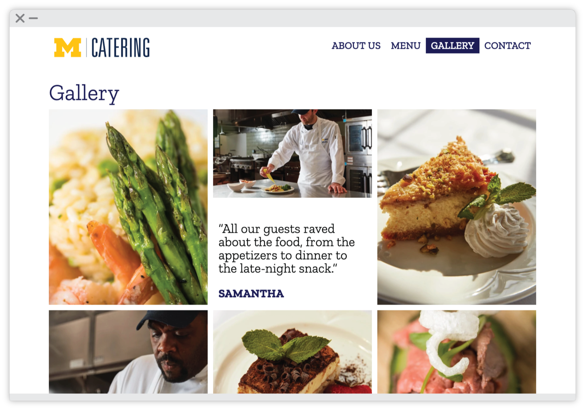 an image of the catering website