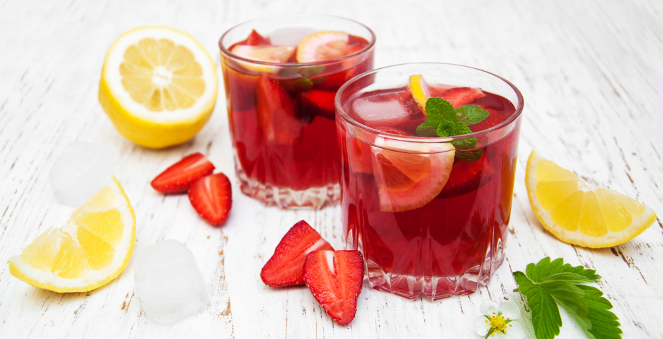 Bright red strawberry mocktails