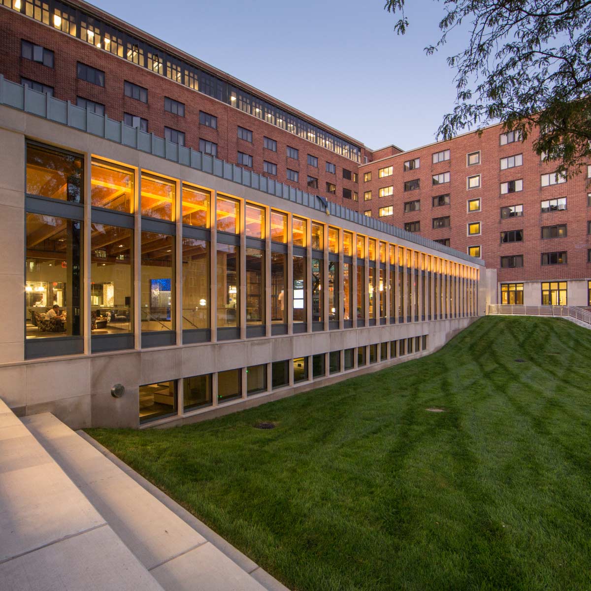 A wide shot of South Quad, a dormitory on campus.