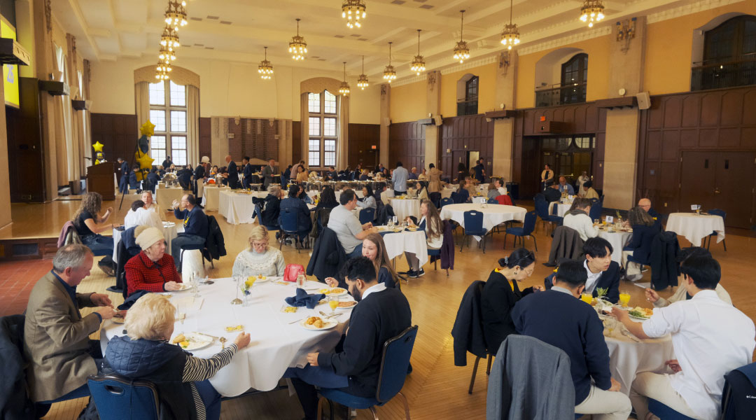 Families enjoying commencement brunch together in the Michigan Union